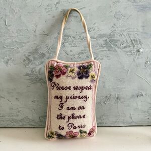 Vintage Needlepoint “Please Respect Privacy … On The Phone To Paris” Door Hanger